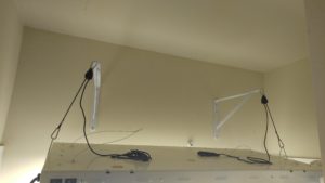Mounted T5 Lights to Wall with Shelf Brackets & Pulleys